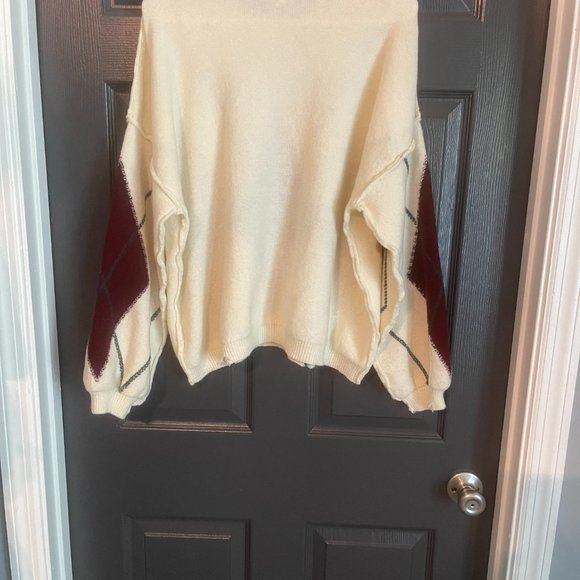 Buckle Gilded Intent Argyle Sweater Cream Sz L - Picture 5 of 6